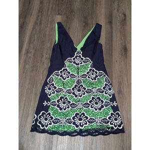 Lilly‎ Pulitzer Sylvie Sleeveless Mini Dress Floral Lace Trim Blue Green Size 0